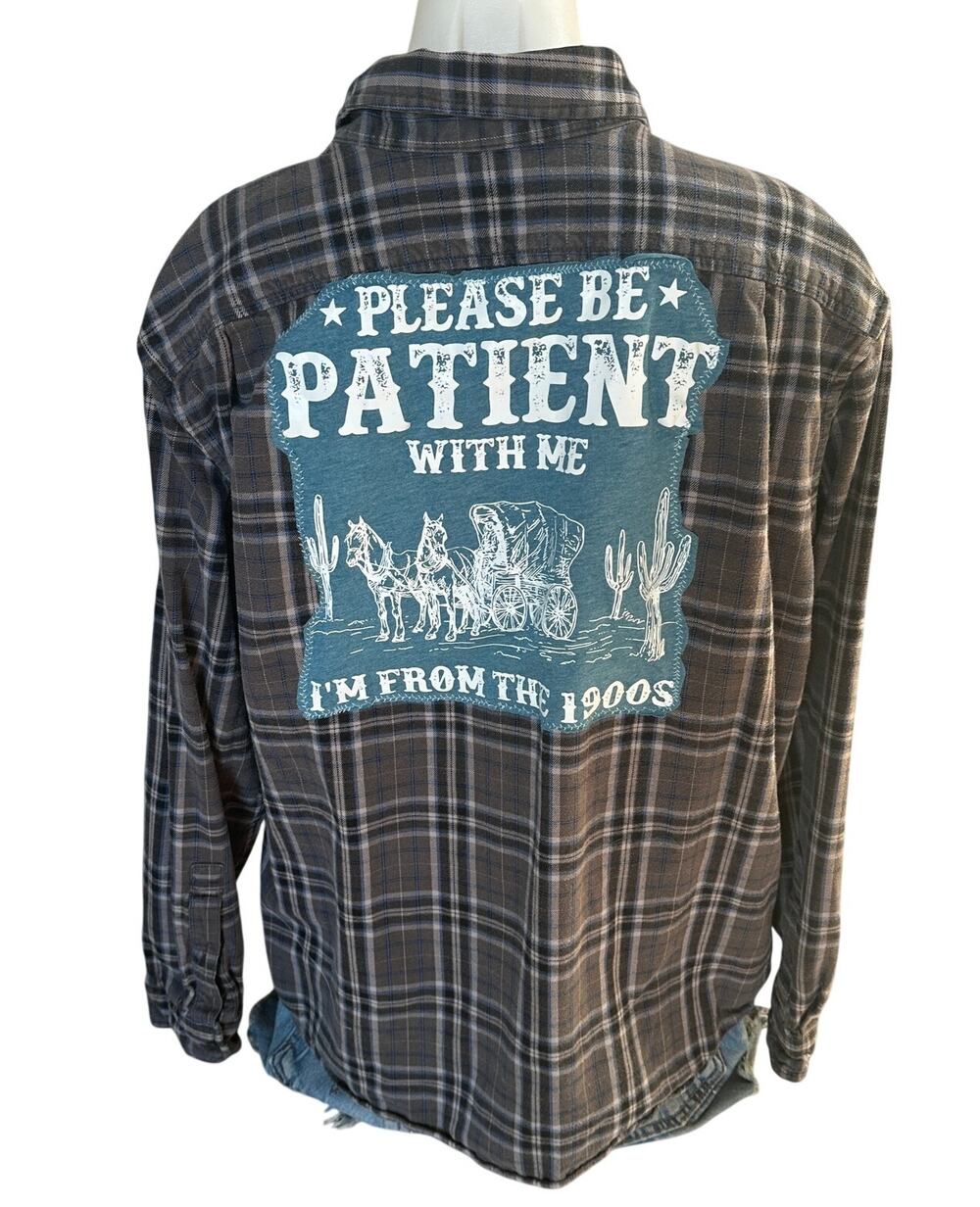 GenX Plaid Flannel Shirt LARGE Oversized Camping Outdoors Unique Upcycle Grunge